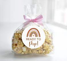 Rainbow Ready To Pop Stickers Popcorn Labels Printable Boho Etsy In 2021 Baby Shower Favor Tags Rainbow Baby Shower Baby Shower Popcorn