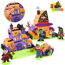 JOYIN - Juego de 2 casas de castillo embrujadas de Halloween, castillo de  espuma 3D, kit de