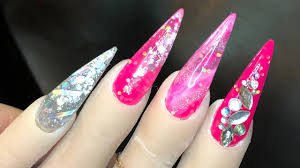 These designs include different shades like pink, white top 50 cute acrylic nail designs that you must try! Hot Pink Silver Holo Acrylic Nails Youtube