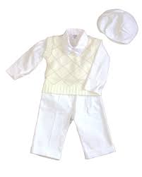Bimaro Baby Jungen Babyanzug Marc Weiss Creme Taufanzug 5teilig Pullunder Hose Feincord Hemd Cap Taufe Hochzeit Festlich Bild 2 Baby Anzug Pullunder Taufanzug
