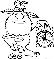 Epic alarm clock coloring page. Booba Holds An Alarm Clock Coloring Page Coloringall