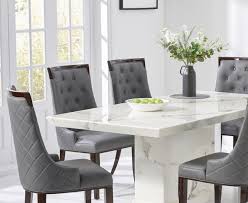 Refectory marble dining table with light grey chairs. Stylish White Marble Dining Table With 6 Grey Chairs Homegenies