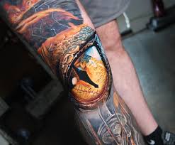 The hexagram tattoo on the arm was only an arashikage tradition. Smaug S Eye Right On The Knee Tattoo By Jordan Croke Tattooimages Biz