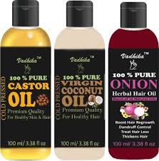 Does castor oil stimulate hair growth? Vadhika 100 Pure Castor Oil And Virgin Coconut Oil Onion Oil For Hair Growth Hair Massage Oil 100ml Pack Of 3 Bottle 300ml Hair Oil 300ml Hair Oil 300 Ml Hair Oil Price In India