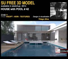 Free Sketchup 3d Model House With Pool 42 Vray Exterior Visopt Model Homes Pool Houses Pool