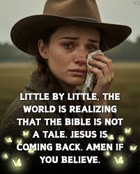 We're living in the last days. You don't have to believe it, but I have to  tell you—Jesus is coming back. Amen, if you believe it. God says, ""In  speaking of the