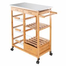 Kitchen cart with stainless steel top. Fch 4 Wheeled Rolling Wood Kitchen Storage Cart Dining Trolley W Stainless Steel Countertop Drawers And Baskets Walmart Com Walmart Com