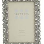 Cadre photo vintage argenté vieilli avec perle et strass 10,2 x 15,2 cm  #250646