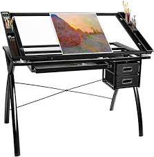 The studio designs art & drafting table features a 36″ by 23.75″ surface area that can tilt up to 40 degrees. Amazon Com Bahom Adjustable Drafting Table Glass Top Art Drawing Craft Desk With 2 Drawers Perfect For Artwork And Design Black Kitchen Dining
