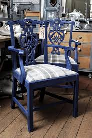 Chairs Painted In Annie Sloan Napoleon Blue And Upholstered In Balmoral Tartan Wool Fabric R Painted Dining Chairs Fabric Dining Chairs Upcycled Dining Chairs