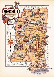 Vintage Map Of Mississippi Humorous And Wonderful Cottage Etsy Pictorial Maps Old Map Colorful Map