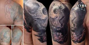 A chinese symbol on shoulder cover up with rose. Shoulder Skull Cover Up Tattoo By Cuba Tattoo