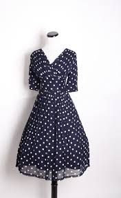 1950s Navy Polka Dot Cocktail Dress Polka Dot Cocktail Dresses Navy Print Dress Vintage Outfits