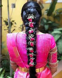 Floral Fishtail Hair Bridal Hair Decorations Bridal Hairstyle Indian Wedding South Indian Wedding Hairstyles