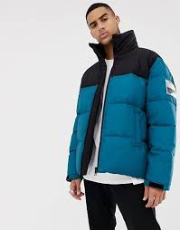 Mennace Puffer Jacket In Blue With Logo Jackets Mens Winter Coat Winter Coats Jackets