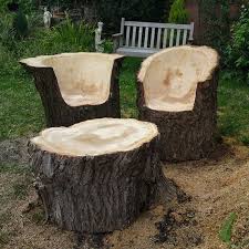 Tree Stumps Into Comfy Chairs Diy Outdoor Furniture Tree Stump Furniture Rustic Outdoor Furniture