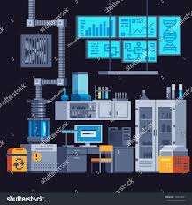 Lab Interior Chemical Laboratory With Scientific Equipment Monitor Furniture Flasks Biology Physics And Chemistry Edu Pixel Art Pixel Chemistry Education