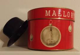 Mallory Hats Miniature Gift Hat Box Salesman Sample Mini Black Plastic Fedora Hat Red Box With Christmas Tree Ornament Design 1940 S 1950 S Miniature Gift Christmas Tree Ornaments Cardboard Boxes With Lids