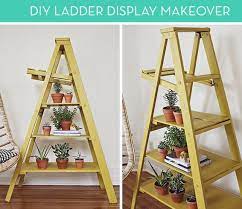 Diy Ladder Display Makeover Credit A Beautiful Mess Estandes De Plantas Decoracao Escada De Madeira