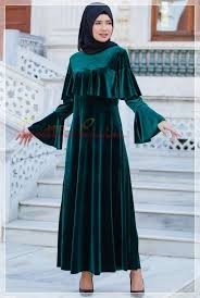 Koyu Yesil Kadife Tesettur Elbise Modelleri Hijabi Fashion Afghan Fashion Soiree Dress