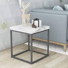Roomfitters Side End Table Marble Print Top Metal Frame Industrial Living Room Square Cha Living Room Side Table White End Tables Living Room Side Table Square