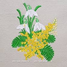 Snowdrops And Mimosa Machine Embroidery Design Japanese Embroidery Embroidery Projects Vintage Embroidery