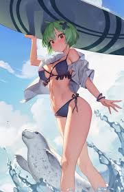 Rule 34 Dev - arm_stretch bakadere bare_legs blush closed_eyes female  green_hair hair_ornament hip_focus kenkou_zenrakei_suieibu_umishou legs  medium_hair ninagawa_amuro panties shirt stretching striped_panties teen  teen_girl teenage teenage_girl ...