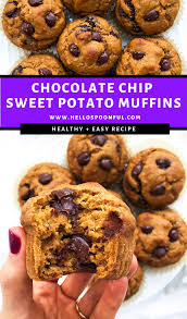 Healthy Sweet Potato Chocolate Chip Muffins Sweet Potato Muffins Sweet Potato Chocolate Health Desserts