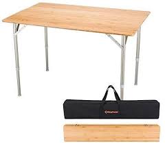 Amazon Com Kingcamp 4 Fold Heavy Duty Adjustable Height Aluminum Frame Folding Bamboo Table With Carry Bag Camping Table Aluminum Folding Table Bamboo Table