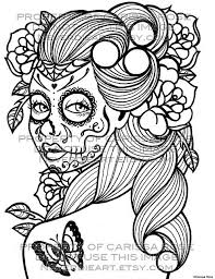 Day Of The Dead Tattoo Flash Digital Download Print Your Own Etsy In 2020 Skull Coloring Pages Coloring Pages Sugar Skull Girl