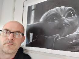 Just finished drawing Yoda, I used white charcoal