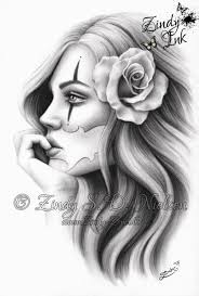 Chicano Beauty Tattoo Clown Girl Rose Art Print Glossy Emo Etsy Chicano Art Tattoos Chicano Art Chicano Drawings