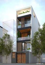 It offers 45 square meters of living space in total and it's very versatile. Exterior Apartment Building Dream Homes 34 Ideas Narrow House Designs 3 Storey House Design Small House Elevation Design
