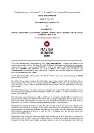 But the election will apply to all your businesses, rentals and farms. Offer Memorandum De Master Blenders 1753