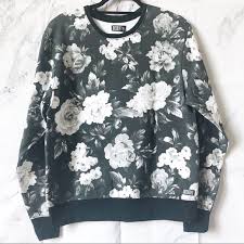 Insight Men S Black Floral Crew Fleece Sweater Nwt