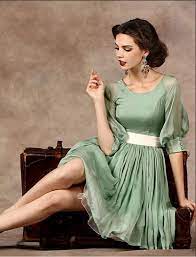 Robe Des Annees 50 Vintage Green Dress Vintage Dresses Vintage Fashion 1950s
