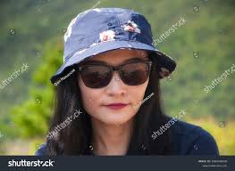 Chinese Woman Wearing Sunglasses Hat On Stock Photo 2089348930