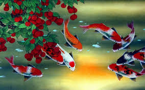 Lucky 9 Feng Shui Koi Fish Painting Koi Painting Fruit Painting