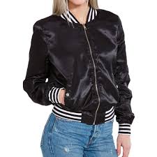 Amp Lt P Amp Gt Black Amp Nbsp Bomber Jacket With Trendy Black And White Stripes On The Cuffs Of The Sleeves And The Bomber Jacket Jackets White Bomber Jacket