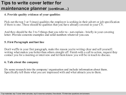 Maintenance Planner Cover Letter