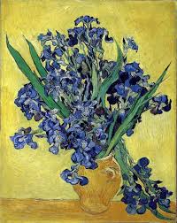 Portrait de l'artiste sans barbe. Still Life Vas Dengan Bunga Iris Dengan Latar Belakang Kuning Vincent Van Gogh Van Gogh Vincent