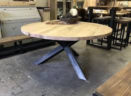 ronde tafel eiken blad met een stalen onderstel hillshome steigerhouten meubels stalen meubels painting the past ronde tafel tafel stalen meubelen