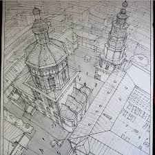 Birds Eye View Cityscape Drawing City Sketch Drawn From Bird S Eye View With 3 Point Perspective Architecture Drawing 3 Point Perspective Perspective Art