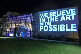 The Event S Theme The Art Of The Possible Was Projected On The Venue S Facade Corporate Events Decoration Event Themes Corporate Event Design