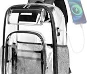 Clear Backpack Transparent Backpacks with USB Charging Port for 15.6''  Laptop Large Heavy Duty PVC School Bookbag Stadium Approved See Through ...