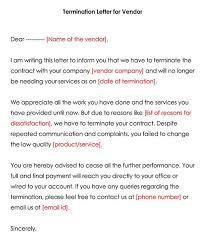 This letter is to inform you and your family that the wedding between tom and natalie that was due this month, i.e. Vendor Supplier Termination Letter Samples Examples