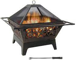 9 big skull charcoals for fire pit, fire ring (barbecue, brazier, fireplace,…) free shipping. Buy Sunnydaze Northern Galaxy Heavy Duty Fire Pit 32 Inch Steel Large Square Wood Burning Patio Or Backyard Firepit Weighs 30 Pounds Cooking Grill Grate Spark Screen And Fireplace Poker