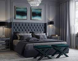 Modern teal and grey bedroom. Stunning Modern Style Teal Luxury Bedroom Decor With Grey Tufted Bed Classic Bedroom Decor Luxe Bedroom Luxurious Bedrooms
