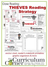 thieves reading strategy anchor charts graphic organizers