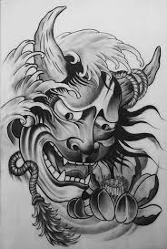 Black And White Japanese Demon Tattoo Designs 